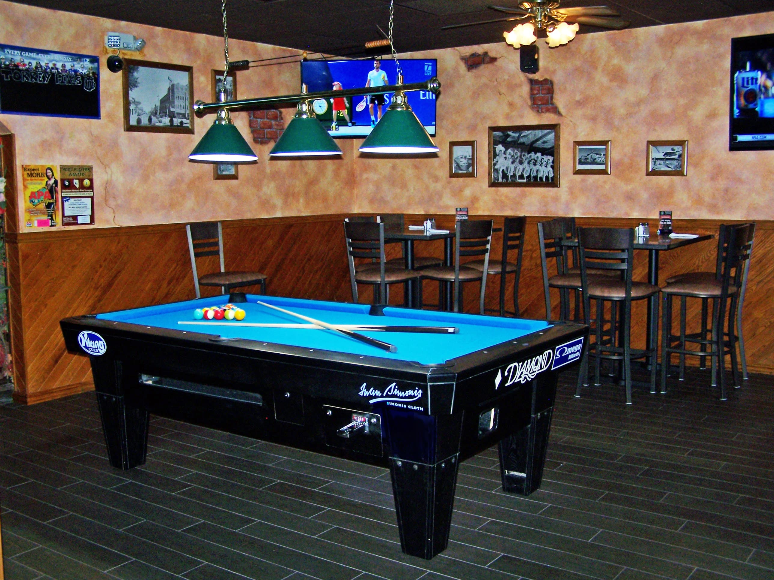 Diamond pool table in the pub's pool room